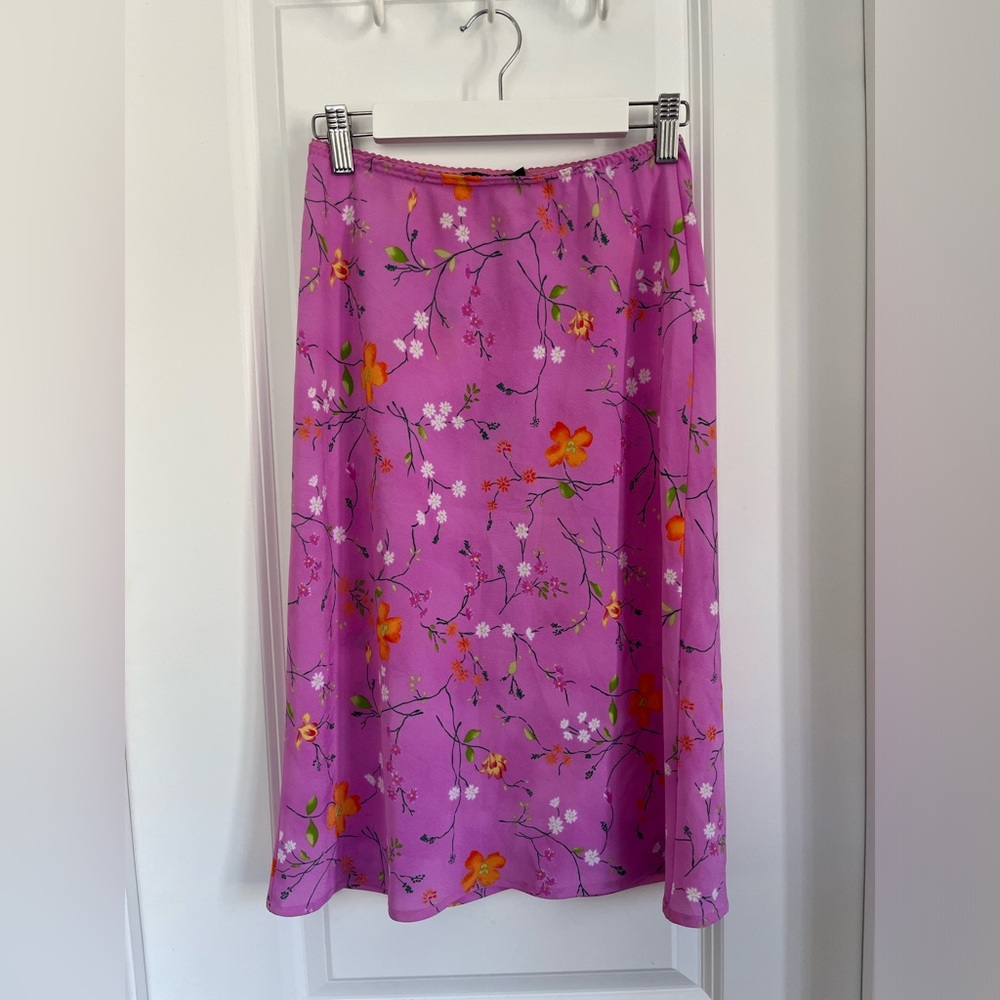 Vintage 90s pink floral slip skirt
